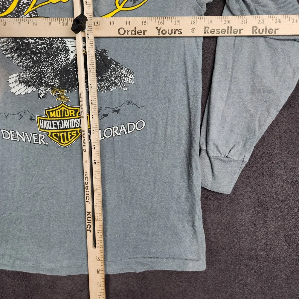 Harley Davidson Shirt Mens Medium Gray 1989 3D Emblem Freedom Eagle Long Sleeve - Picture 14 of 16